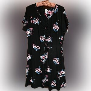 No Boundaries Black Dress with Pink and Blue Floral Design